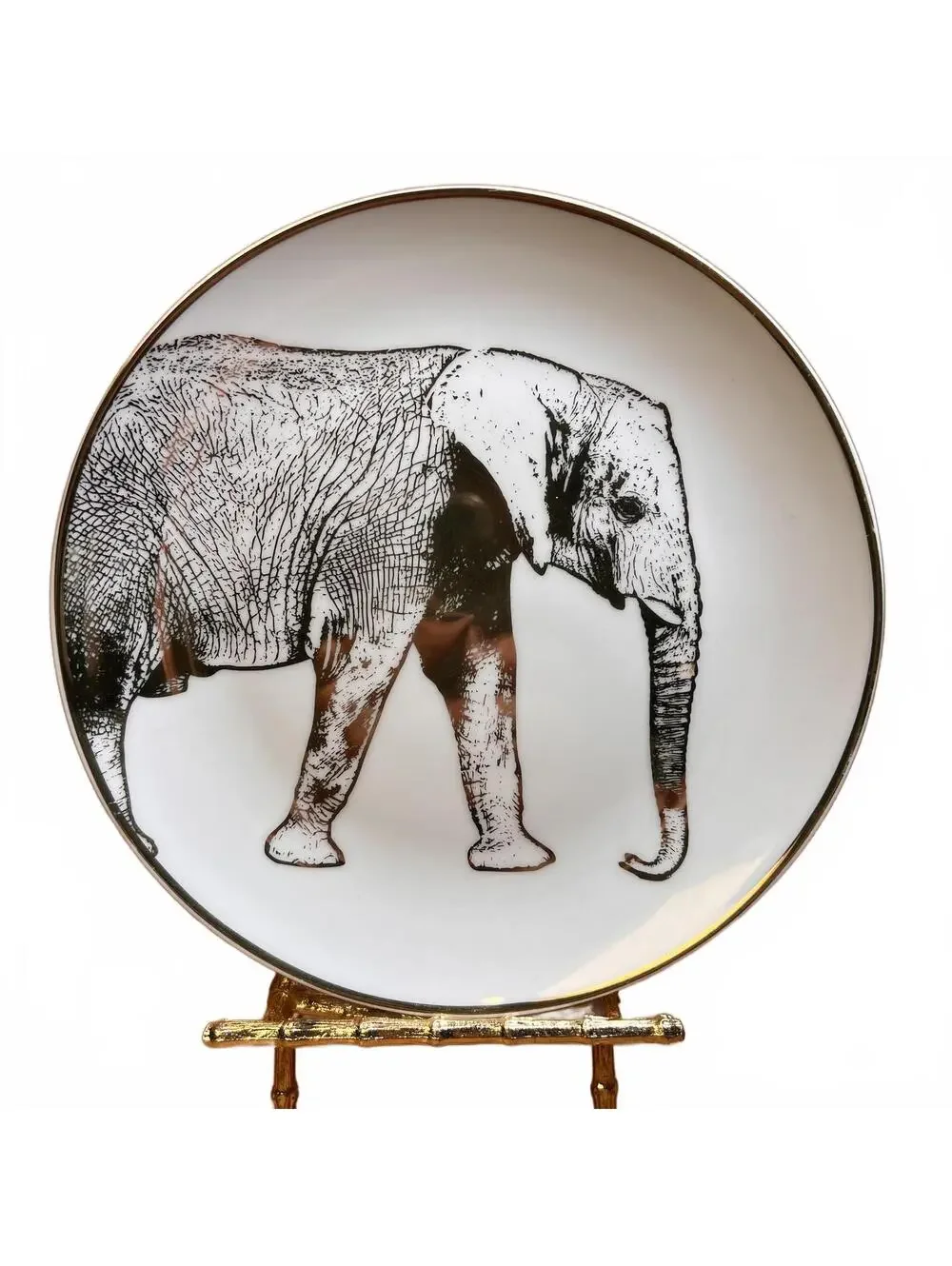 Set of 4 Safari Animal Plates with Real Gold Trim in Round Box